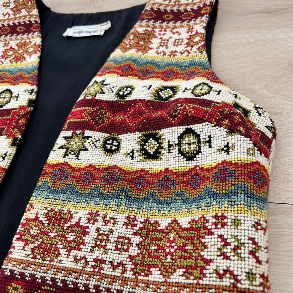 Vintage 70s Joseph Magnin Southwestern Tapestry Vest Long Open-Front Size Medium - Picture 8 of 13